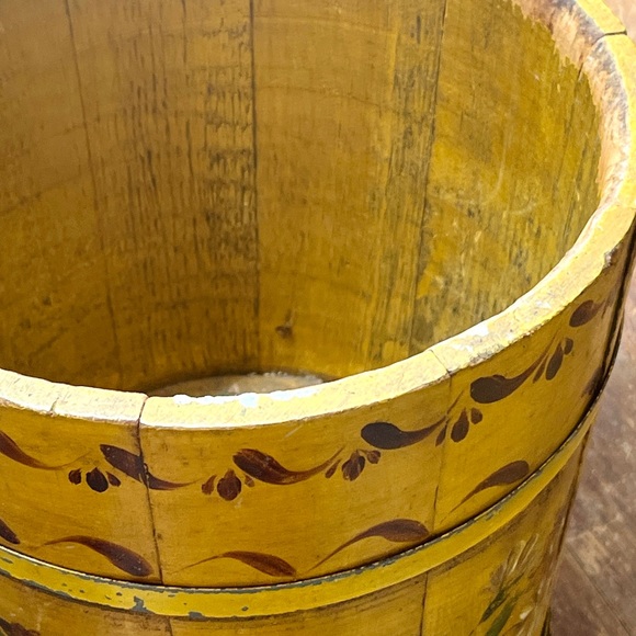 SOLD Folk Art Hand Painted Wooden Bucket Antique Sap Bucket Primitive Shaker Box - Picture 8 of 10